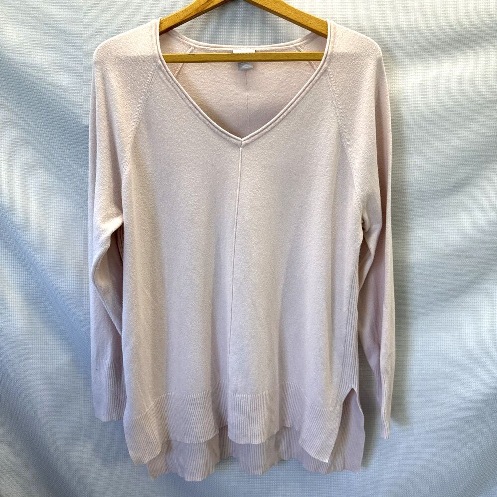 Chico's Zenergy Soft Lt. Pink V-Neck Relaxed Fit Sweater Tunic, Size 1 (Medium)